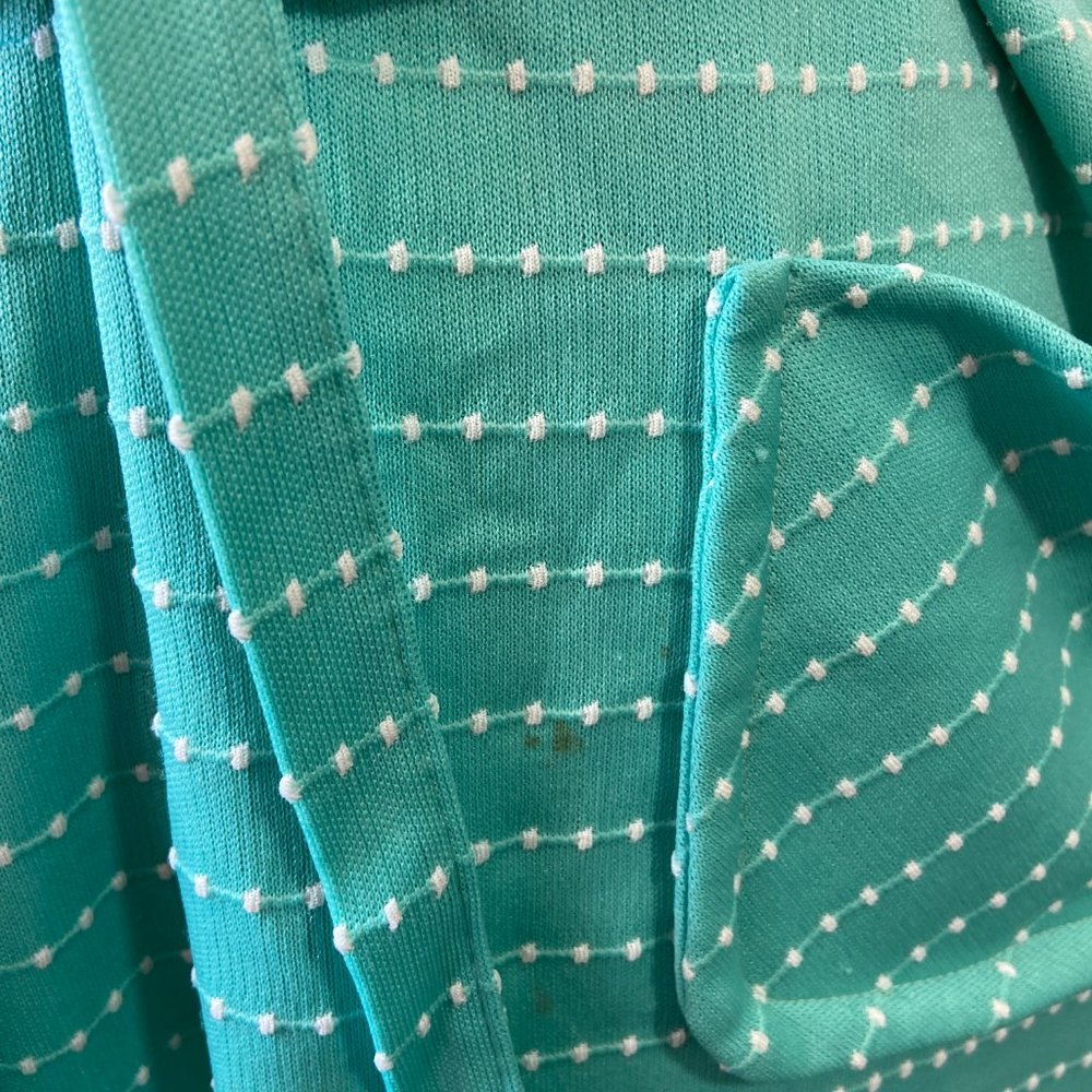 Vintage 60’s Retro Teal Polka Dot Print Abstract Belted Midi Dress Frock - Picture 5 of 14